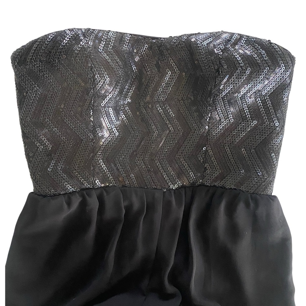 Xoxo Women Jumpsuit 5/6 Black Sequin Strapless, Sheer Wide Leg Pant w/ Short